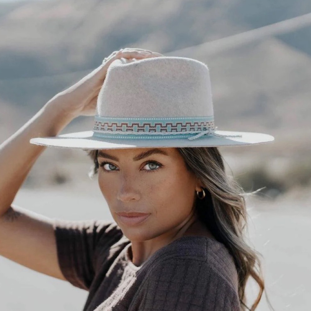Elegant Cream Hat with Blue Accents